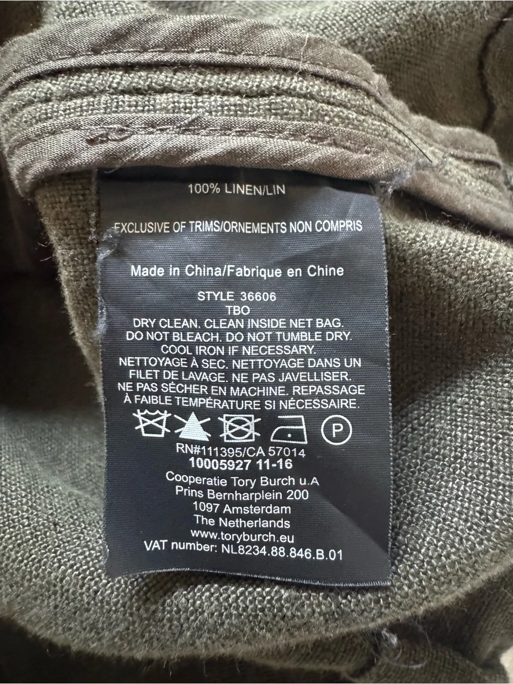 Tory Burch Linen Olive Green Military Field Jacket